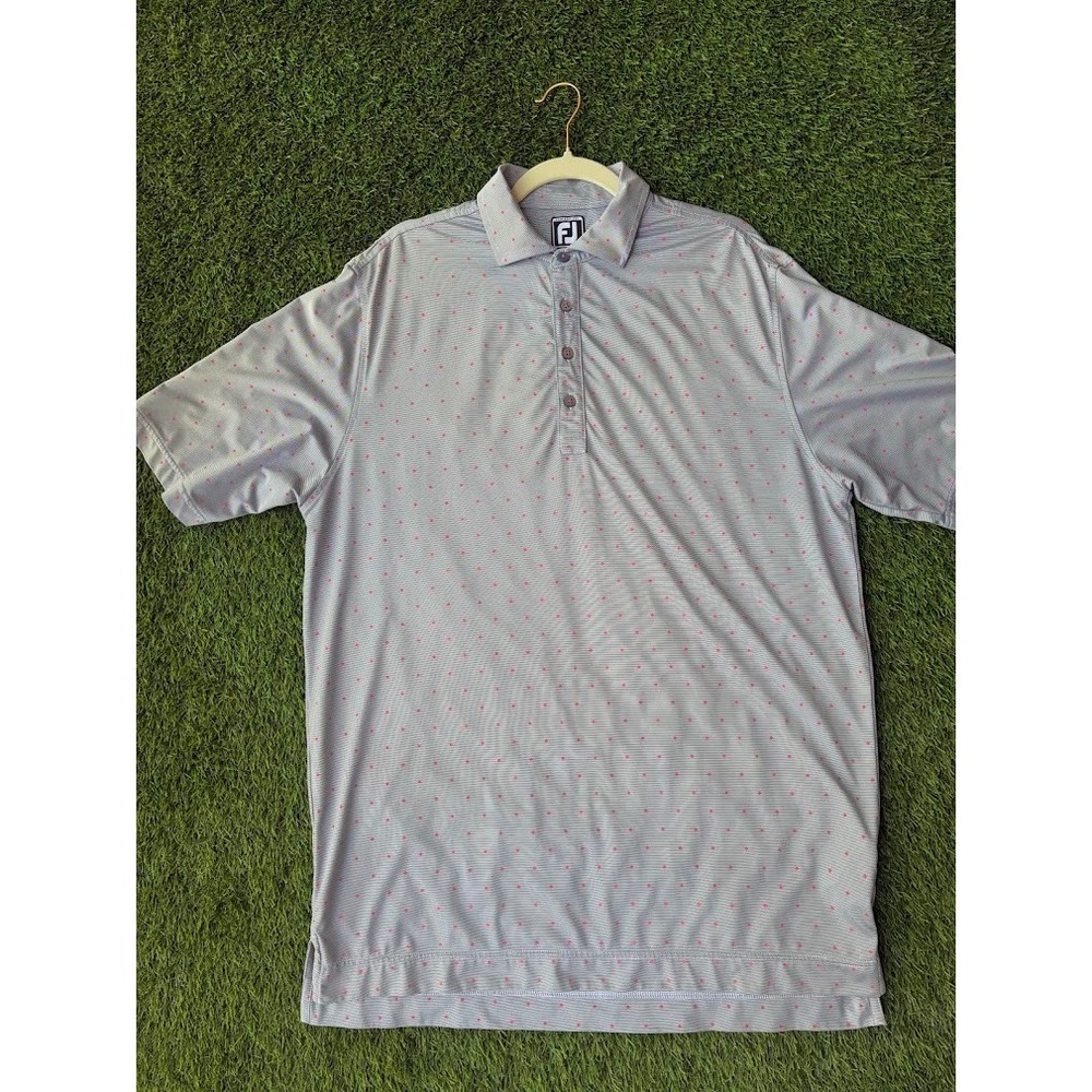 FootJoy FJ Athletic Fit Golf Polo Shirt Men's Large Gray Pink Dot Performance